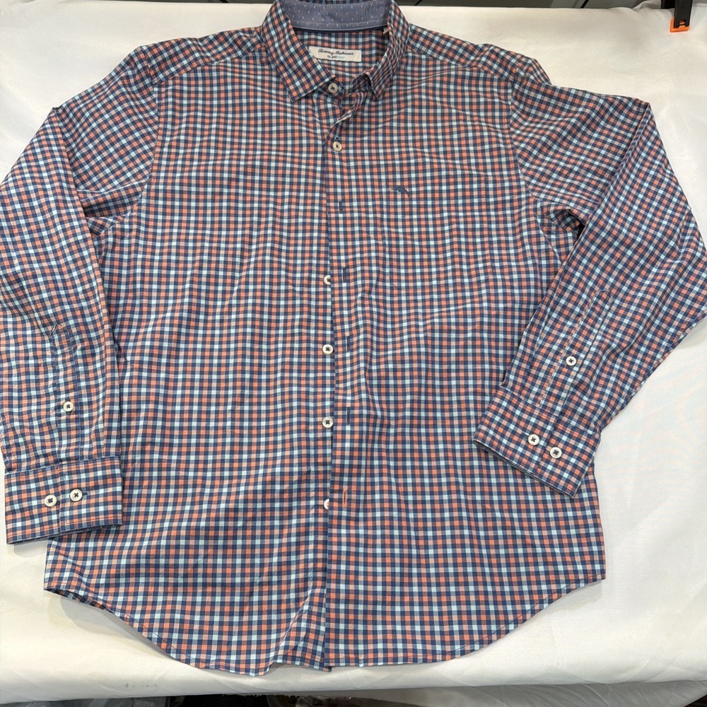 Tommy Bahama Shirt Mens M Check Long Sleeve Button Up Pima Cotton Island Zone